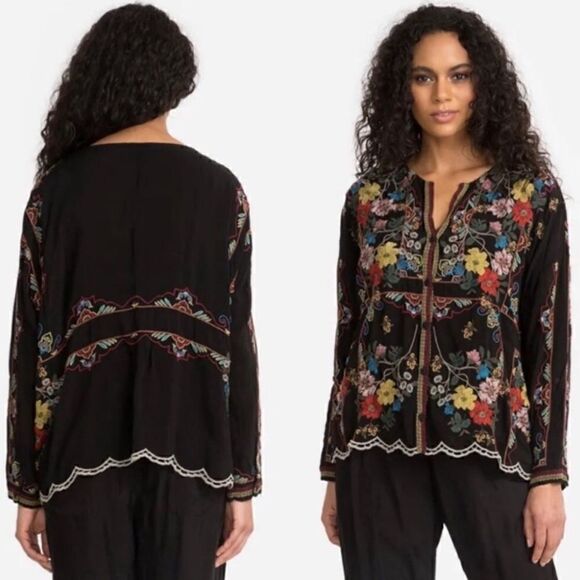 Johnny Was Tops - Johnny Was Cabo long sleeve button down embroidered floral tribal blouse jacket
